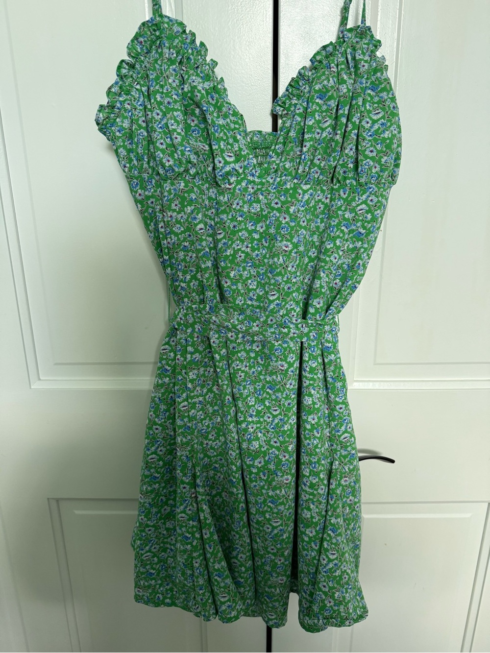 Lulu's Green Floral Mini Dress with Ruffle Bodice